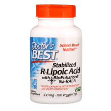 Doctor's Best, Stabilisierte R-Liponsäure mit BioEnhanced Na-RALA, 100 mg, 180 Veggie-Kapseln