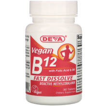 Deva, Veganes B12 mit Folsäure & B6, Schnelllösend, 90 Tabletten