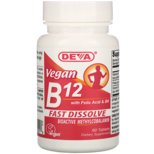 Deva, B12 végane avec acide folique et B6, Dissolution rapide, 90 comprimés