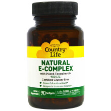Country Life, Natürlicher Vitamin-E-Komplex mit gemischten Tocopherolen, 268 mg (400 IE), 90 Softgels