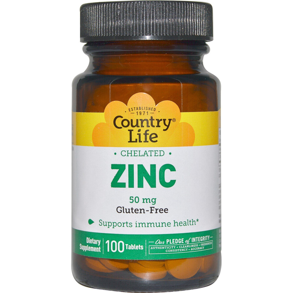 Country Life , Chelated Zinc, 50 Mg, 100 Tablets