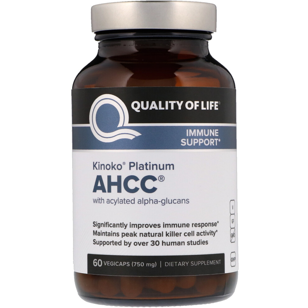 Quality Of Life Labs Kinoko Platinum Ahcc 750 Mg, 60 Vegicaps – Immune Support, Daily 3 G Dose