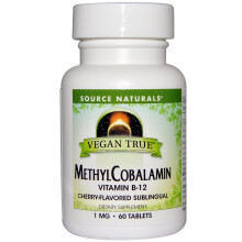 Source Naturals, Veganes True, Methylcobalamin Vitamin B-12, Kirsche, 1 mg, 60 Lutschtabletten