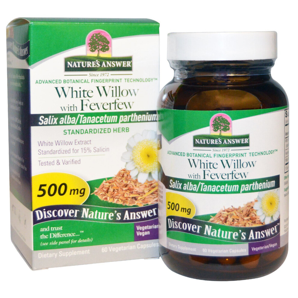 Nature's Answer White Willow With Feverfew, 500 Mg, 60 Vegetarian Capsules
