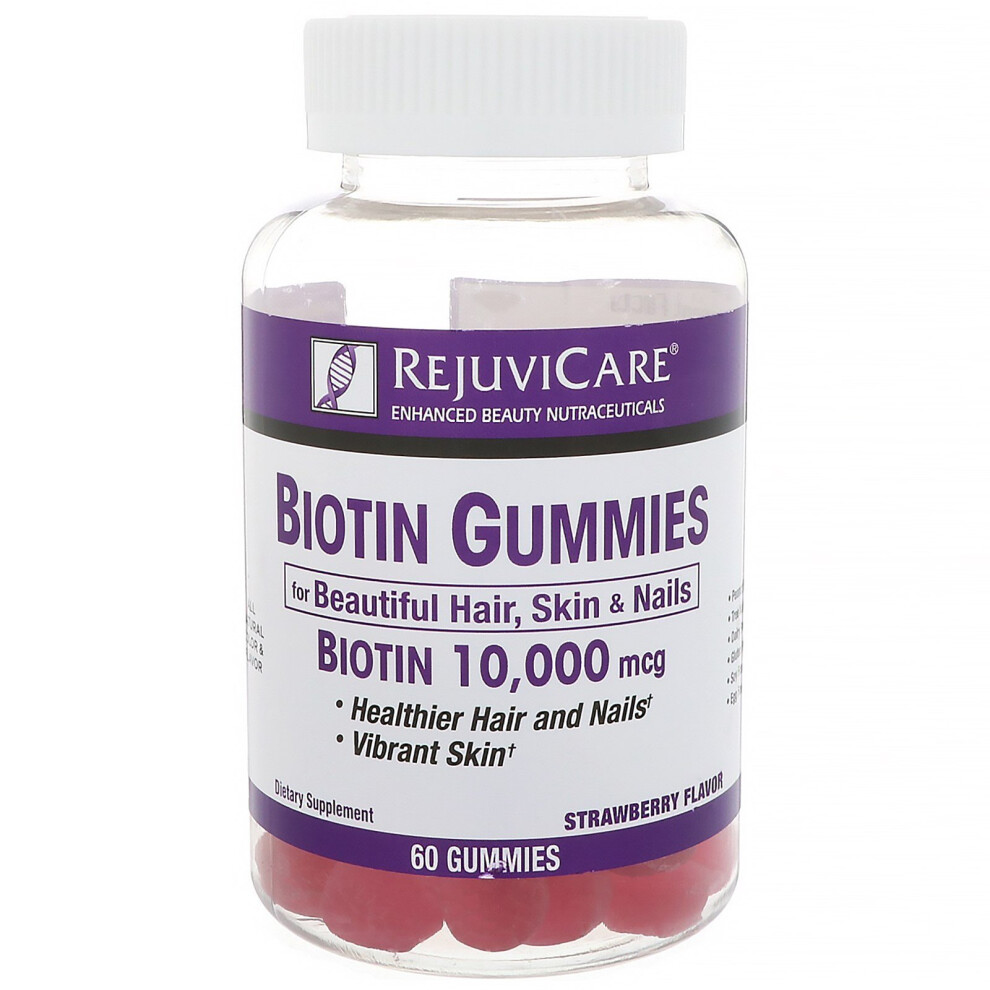 Rejuvicare , Biotin Gummies, Strawberry Flavor, 10,000 Mcg, 60 Gummies