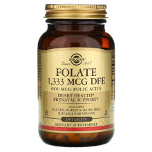 Folate 1 333 mcg DFE (800 mcg d'acide folique) 250 comprimés Solgar