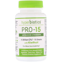 Hyperbiotics, PRO-15, Avançado com Kiwi, 15 Bilhões CFU, 30 Tabletes de Liberação Controlada
