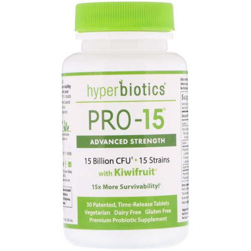 Hyperbiotics, PRO-15, Advanced with Kiwifruit, 15 Billion CFU, 30 Time-Release Tablets