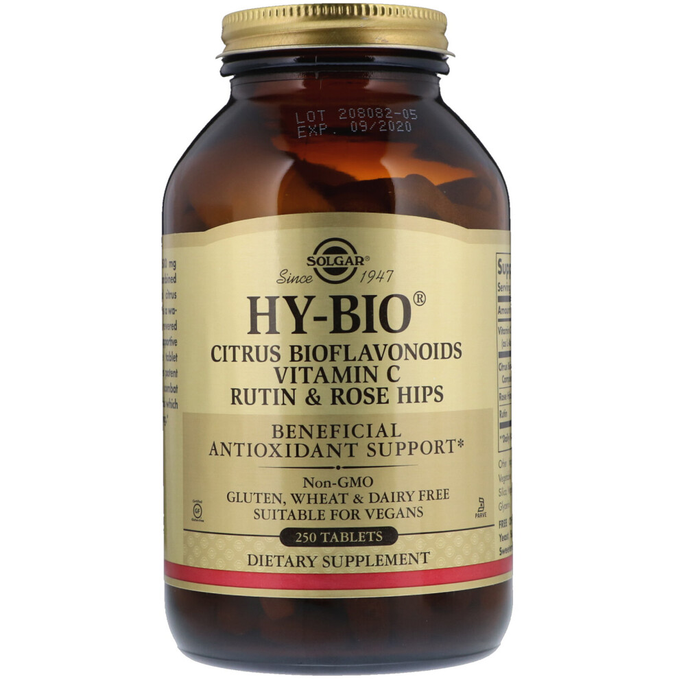 Solgar, Hy-Bio, Citrus Bioflavonoids, Vitamin C, Rutin & Rose Hips, 250 Tablets