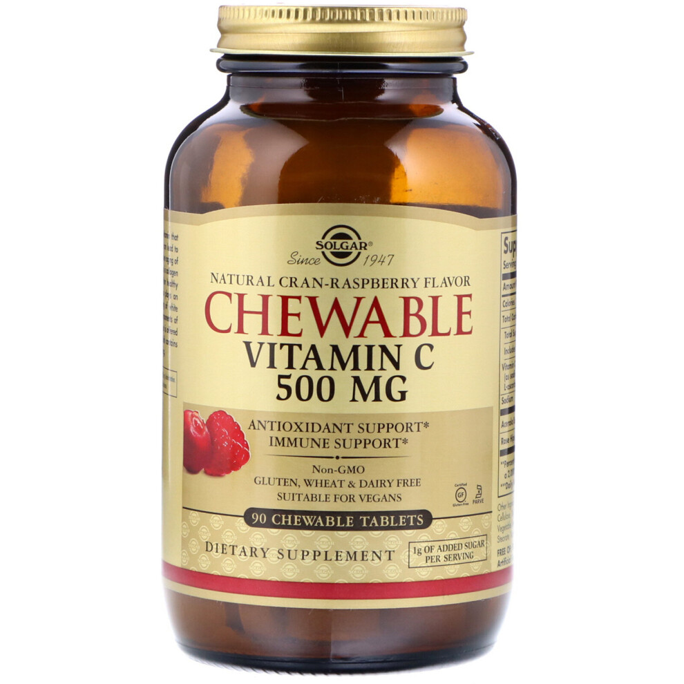 Solgar , Chewable Vitamin C, Natural Cran-Raspberry Flavor, 500 Mg, 90 Chewable Tablets