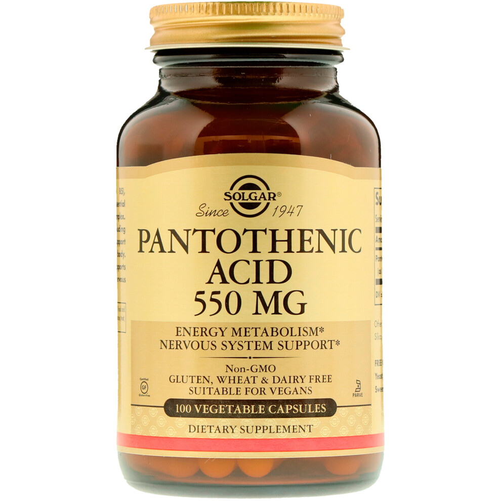Solgar , Pantothenic Acid, 550 Mg, 100 Vegetable Capsules