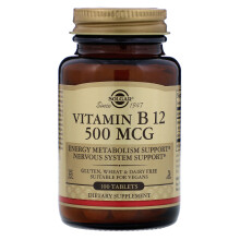 Solgar, Vitamin B12, 500 mcg, 100 Tabletten
