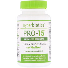 Hyperbiotics, PRO-15 Avanzato con Kiwi, 15 Miliardi di CFU, 60 Compresse di Rilascio a Tempo