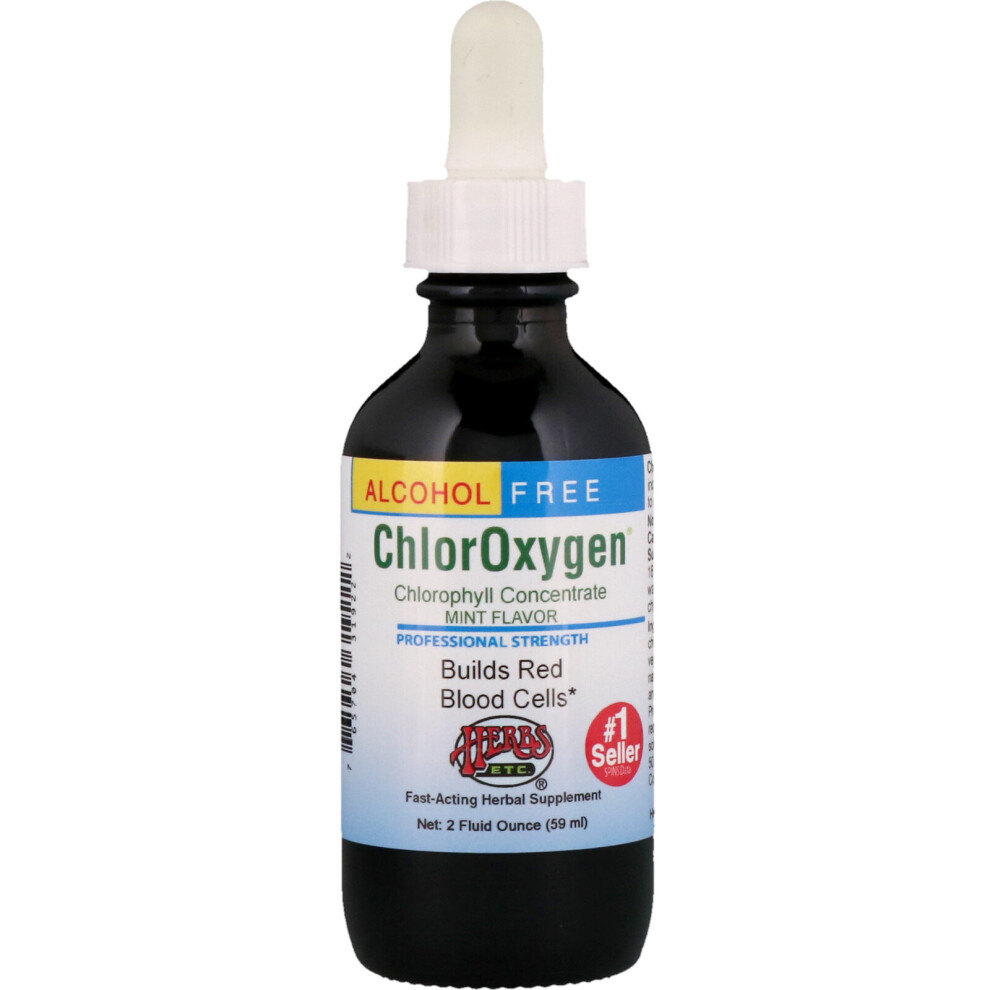Herbs Etc. , Chloroxygen, Chlorophyll Concentrate, Alcohol Free, Mint Flavor, 2 Fl Oz (59 Ml)