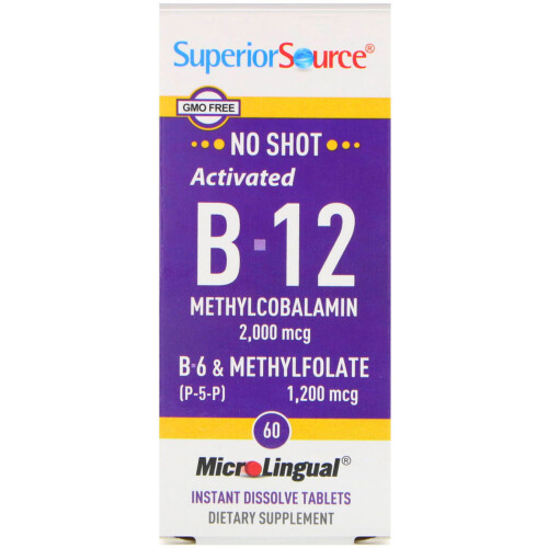 Superior Source, B-12 Activée Méthylcobalamine, B-6 (P-5-P) et Méthylfolate, 60 Comprimés MicroLingual à Dissolution Instantanée