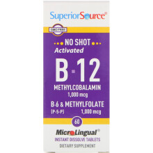 Superior Source, Aktiviertes B-12 Methylcobalamin, B-6 (P-5-P) & Methylfolat, 60 Mikrolingual Sofort-Schmelztabletten