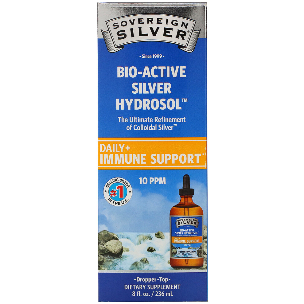 Sovereign Silver , Bio-Active Silver Hydrosol Dropper-Top, Daily + Immune Support, 10 Ppm, 8 Fl Oz (236 Ml)