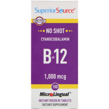 Superior Source, Cyanocobalamin B12, 1.000 mcg, 100 MikroLingual Instant-Tabletten