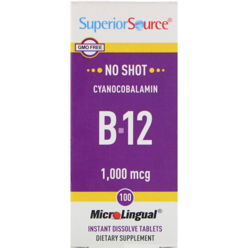 Superior Source, Cyanocobalamine B12, 1 000 mcg, 100 Comprimés MicroLingual à Dissolution Instantanée