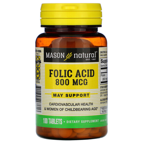 Mason Natural, Folsäure, 800 mcg, 100 Tabletten