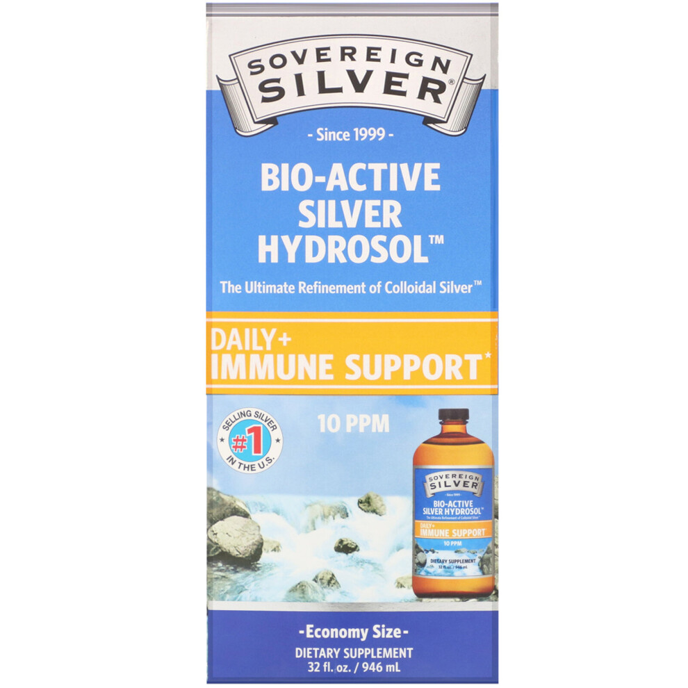 Sovereign Silver , Bio-Active Silver Hydrosol, 10 Ppm, 32 Fl Oz (946 Ml)