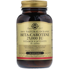 Solgar, Natürlich gewonnenes ozeanisches Beta-Carotin, 7.500 mcg (25.000 IE), 90 Softgels
