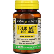 Mason Natural, Folsäure, 400 mcg, 100 Tabletten