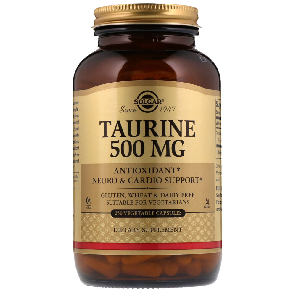 Solgar , Taurine, 500 Mg, 250 Vegetable Capsules