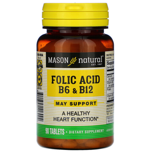 Mason Natural, Acide Folique B6 et B12, 90 Comprimés