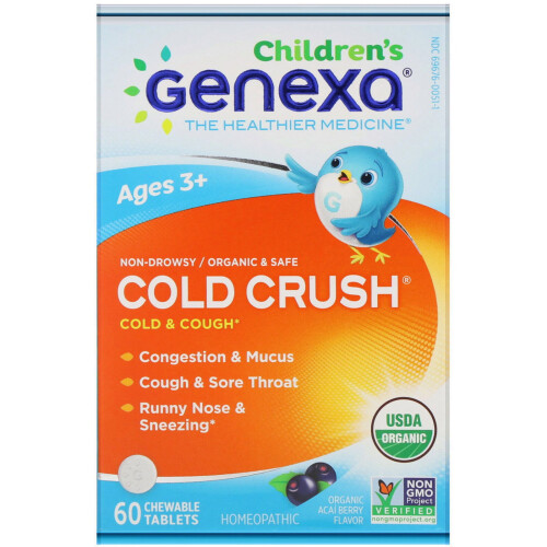 Genexa, Kids Cold Crush, 4-11 Ans, Açai Bio, 60 Comprimés à Croquer