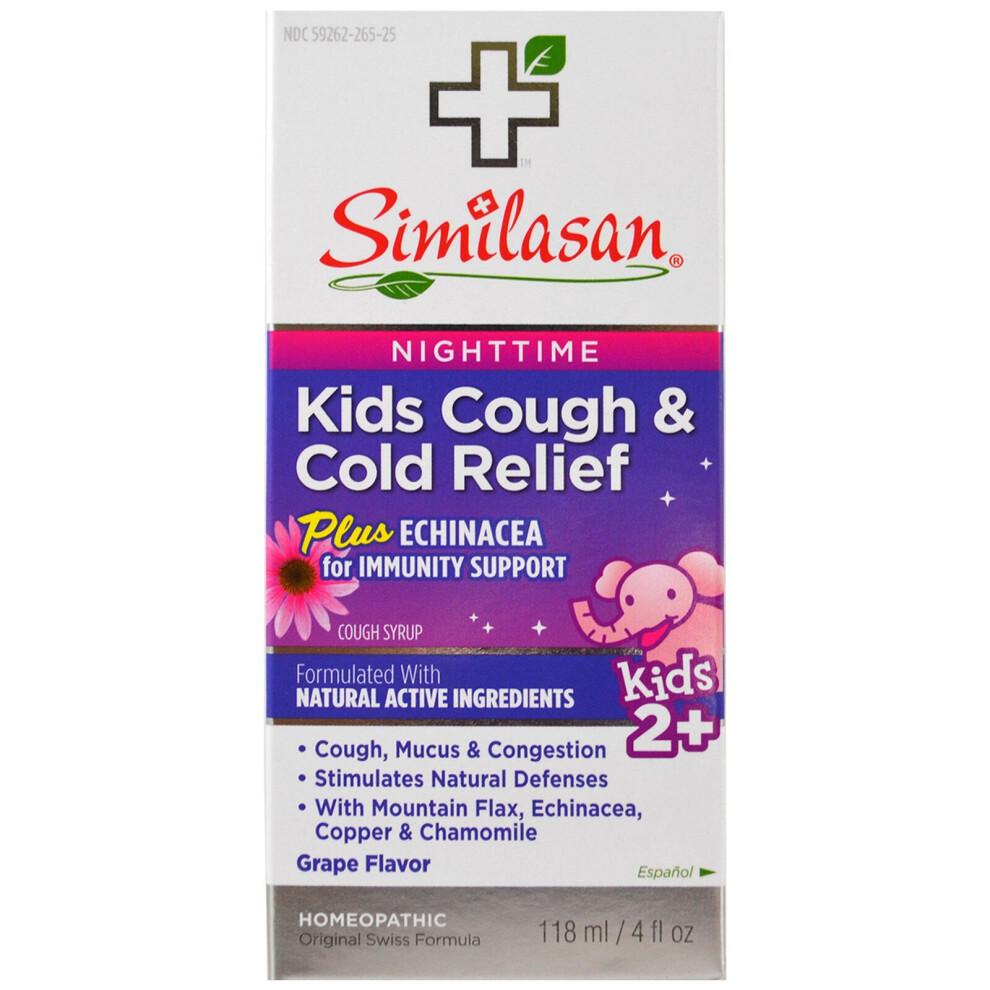 Similasan , Kids Cough & Cold Relief, Nighttime, Kids 2+, Grape Flavor, 4 Fl Oz (118 Ml)