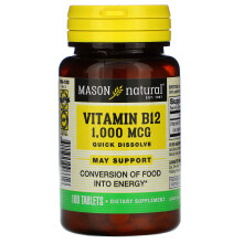 Mason Natural, Schnell Zerfallend, Vitamin B-12, 1.000 mcg, 100 Tabletten