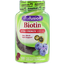 VitaFusion, Biotin, Extra Stärke, Natürliche Blaubeere, 5.000 mcg, 100 Gummis (2.500 mcg pro Gummibärchen)