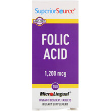 Superior Source, Folsäure, 1.200 mcg, 100 MikroLingual Sofort Zerfallende Tabletten