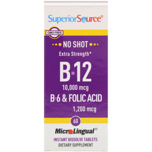 Superior Source, B-12, B-6 et Acide Folique Extra Fort, 60 Comprimés MicroLingual à Dissolution Instantanée