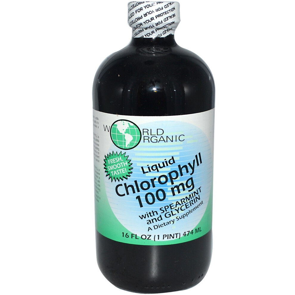 World Organic , Liquid Chlorophyll With Spearmint And Glycerin, 100 Mg, 16 Fl Oz (474 Ml)