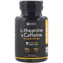 Sports Research, L-Théanine et Caféine, Formule 2-en-1, 60 Gélules Souples