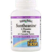 Natural Factors, Stress-Relax, Suntheanine, L-Théanine, 200 mg, 60 Comprimés à Croquer (100 mg par Comprimé)