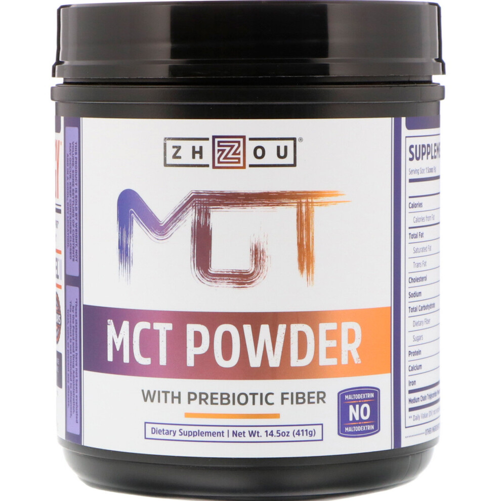 Zhou Nutrition , Mct Powder With Prebiotic Fiber, 14.5 Oz (411 G)
