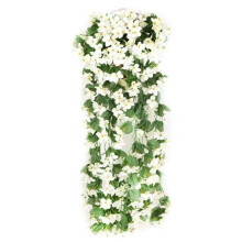 (White, 2PCS) Artificial Fake Hanging Flowers Vine Plant Home Garden Decoration Indoor Outdoor