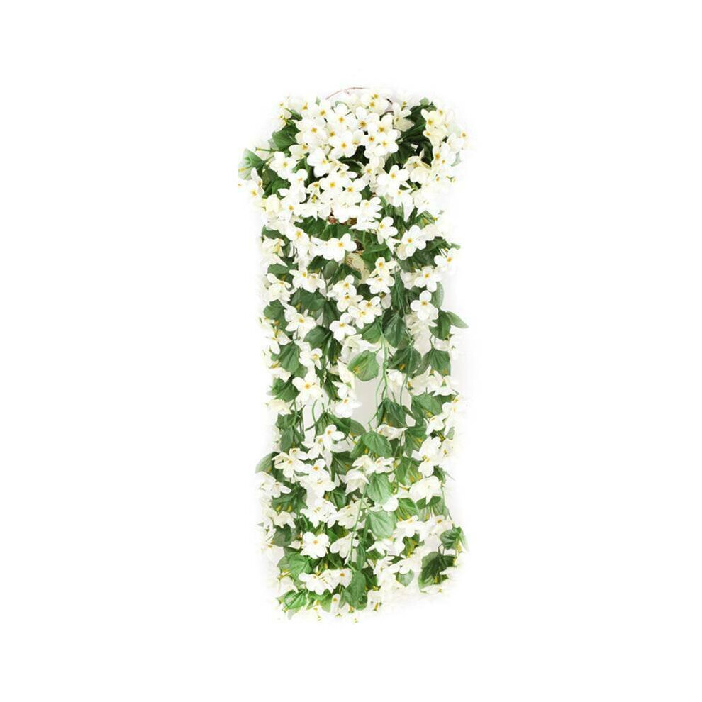 (White, 2PCS) Artificial Fake Hanging Flowers Vine Plant Home Garden Decoration Indoor Outdoor