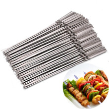 15pcs Reusable flat stainless steel barbecue skewers bbq Needle stick