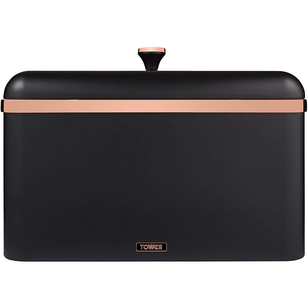 Tower T826130BLK Cavaletto Bread Bin Storage, Carbon Steel, Removable Lid, Black and Rose Gold…