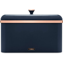 Tower T826130MNB Cavaletto Bread Bin Storage, Carbon Steel, Removable Lid, Midnight Blue and Rose Gold