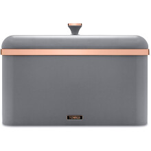 Tower T826130GRY Cavaletto Bread Bin Storage, Carbon Steel, Removable Lid, Grey and Rose Gold
