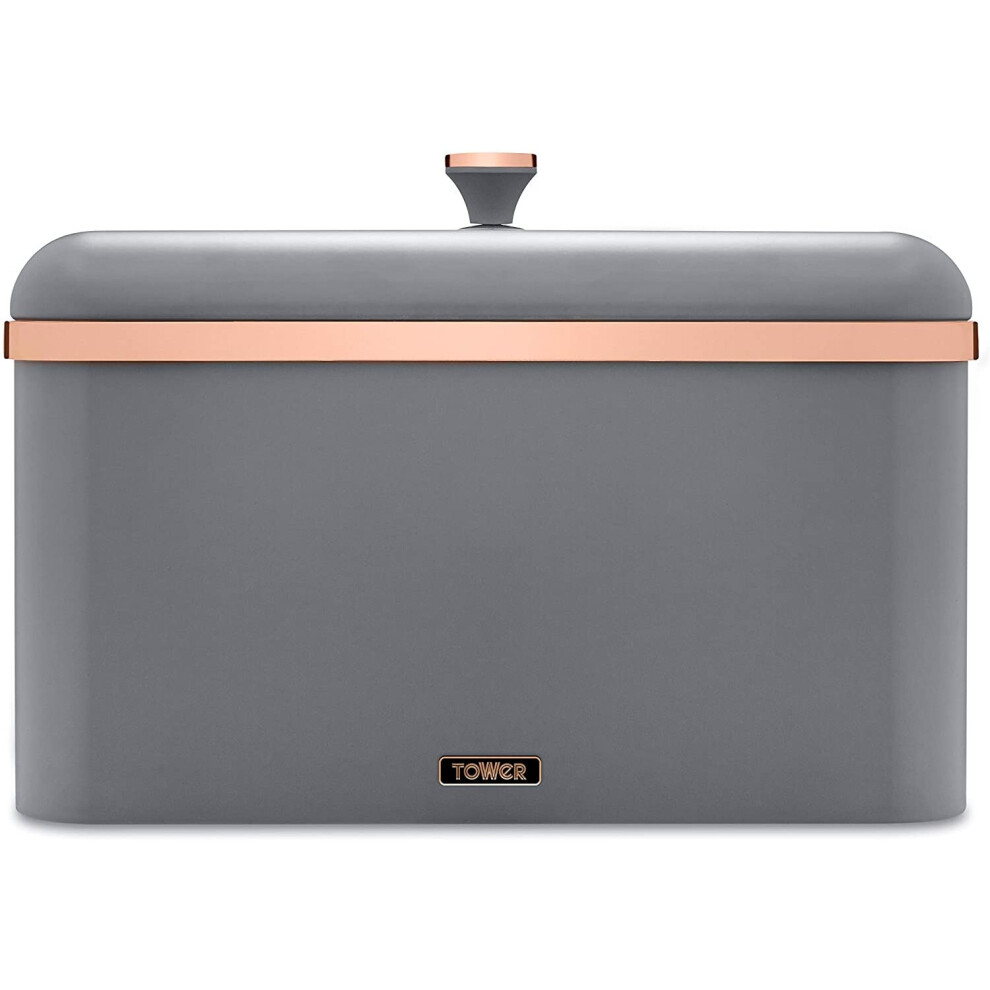 Tower T826130GRY Cavaletto Bread Bin Storage, Carbon Steel, Removable Lid, Grey and Rose Gold