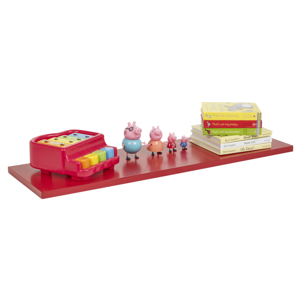 (Red, 60 x 23.5cm) Colourful Wooden Floating Shelves W/ Wall Brackets