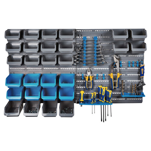 URBN Living 44-Piece Wall Mounted Tools, Screws & Bits Storage Organizer - 4 Large, 8 Medium, 16 Small Bins, 2 Back Panels, 10 Hooks