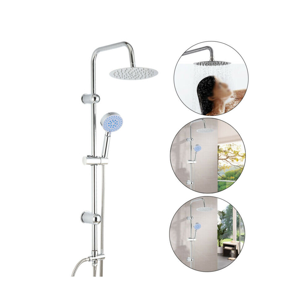 Round Shower Kit Twin Head Chrome Adjust Riser Rail Chrome Finish Set