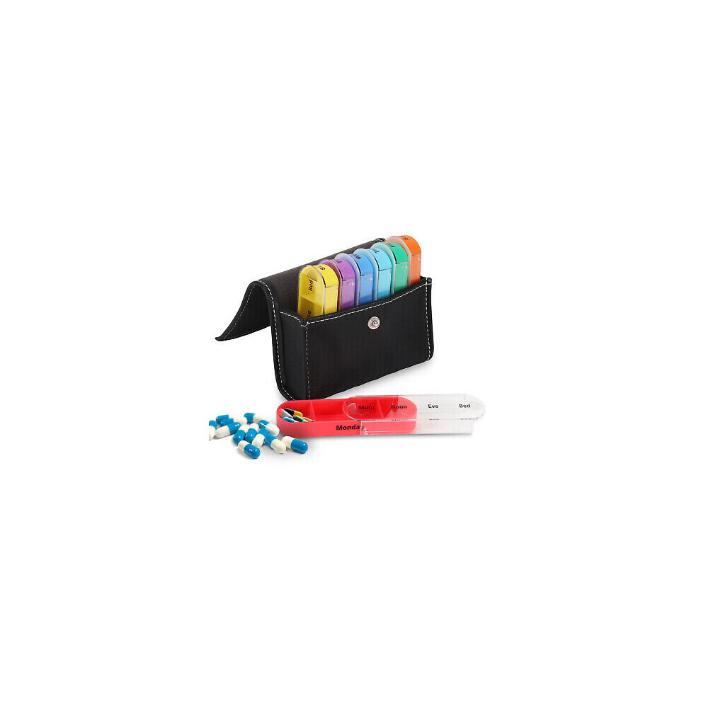 PU Travel Pill Organizer Wallet Pill Box Dispenser Medicine Box